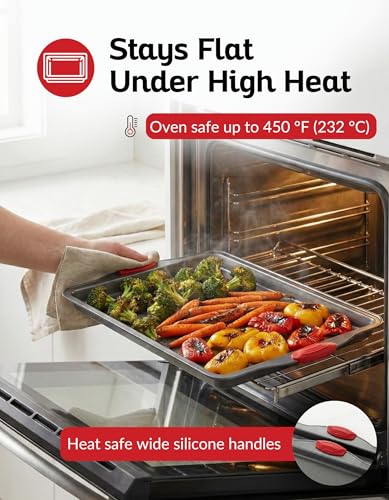 Cookie Sheets for Baking Nonstick Set of 3 - Heavy Gauge Carbon Steel Baking Trays with Silicone Handles, PFOA PTFE Free Rimmed Sheet Pan Oven Safe to 450F Dishwasher Safe Bakeware Boxiki Kitchen - Image 2