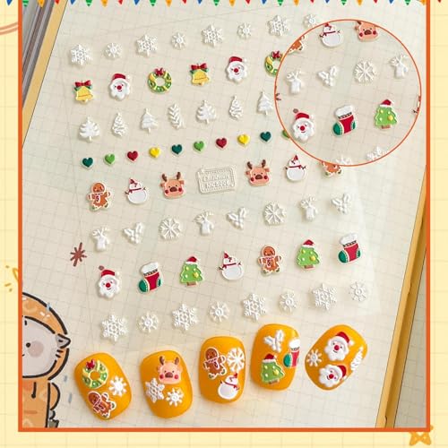 Image of Christmas Noctilucent Nail Art Stickers 5D Embossed Self Adhesive Snowman Nail Decals Christmas Tree Nail Sticker for Nails Art Design for Women Christmas Supplies Manicure Decorations Accessories
