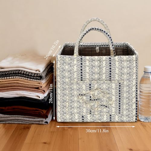 Image of Quilted Fabric Basket Foldable Car Storage Boho Floral Laundry Basket Hamper for Nursery Bedroom & Living Room | Organize Clothes Toys