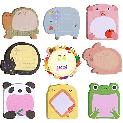 Cute Sticky Notes, 24 Packets Refrigerator Sticky Notes, Animal Post it Notes, Super Sticky Notes, DIY Sticker Memo for School, Office Memo, Party Bags Filler, Pupils Children Gifts Cover