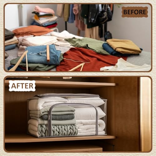 Image of JD FRESH 3 Pcs 34L Transparent Storage Bags with Handles /Foldable Storage box for Clothes /Under Bed Storage Organizer Box with Zippers /Wardrobe Organizer for Storage /Organiser for Blanket /Bedsheet