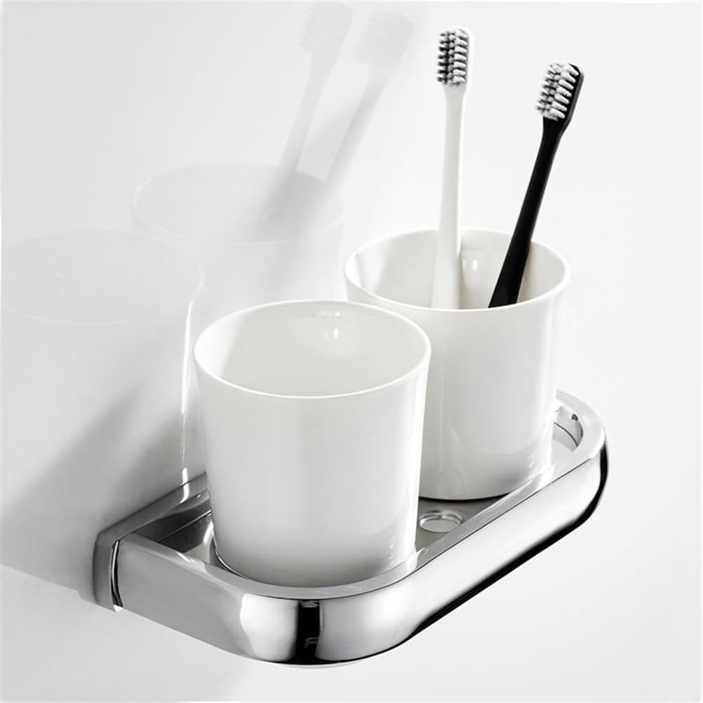Soporte para cepillo de dientes con vaso de cristal, soporte doble para cepillo de dientes montado en la pared, accesorio de cerámica antiguo para baño