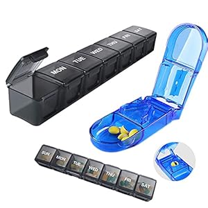 Pillensnijder+Wekelijkse Pillendoos 2 STUKS,Pillensplitser met mes Pillen in een Halve Kwart Gesneden,BPA-Vrije Reis…