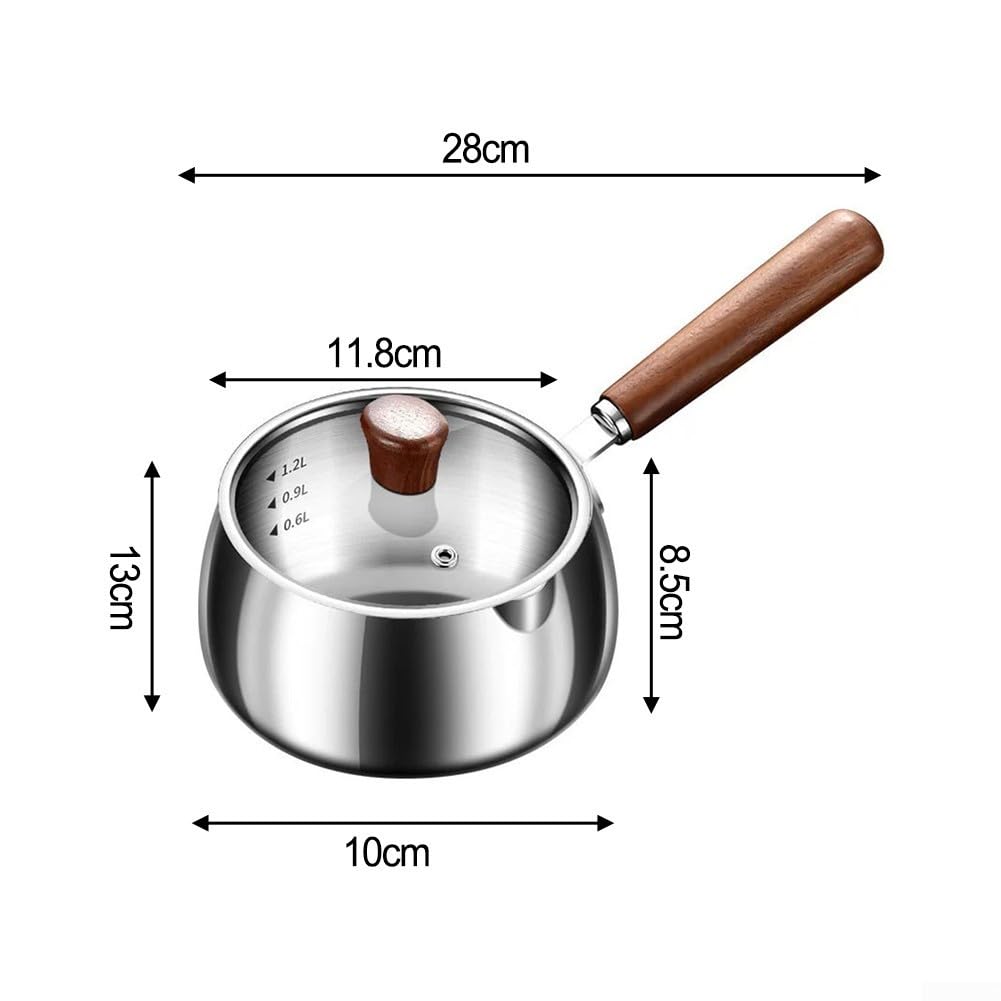Olla de fusión de mantequilla de acero inoxidable doble caldera con mango de madera, calentador de salsa de leche para inducción, estufa eléctrica de gas, herramienta de cocina, 700 ml, 1200