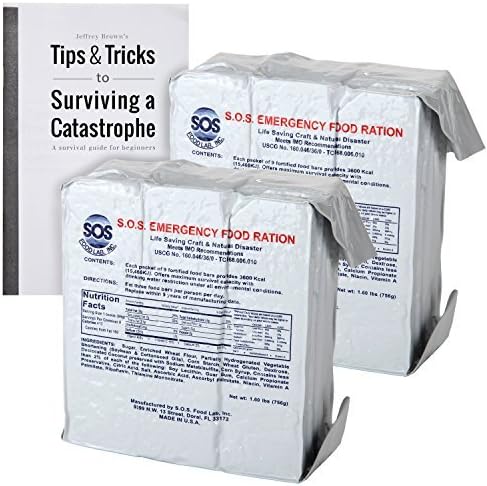S.O.S. Rations Emergency 3600 Calorie Food Bar - 3 Day / 72 Hour Package with 5 Year Shelf Life 2 pack (with Jeff Brown's tips)