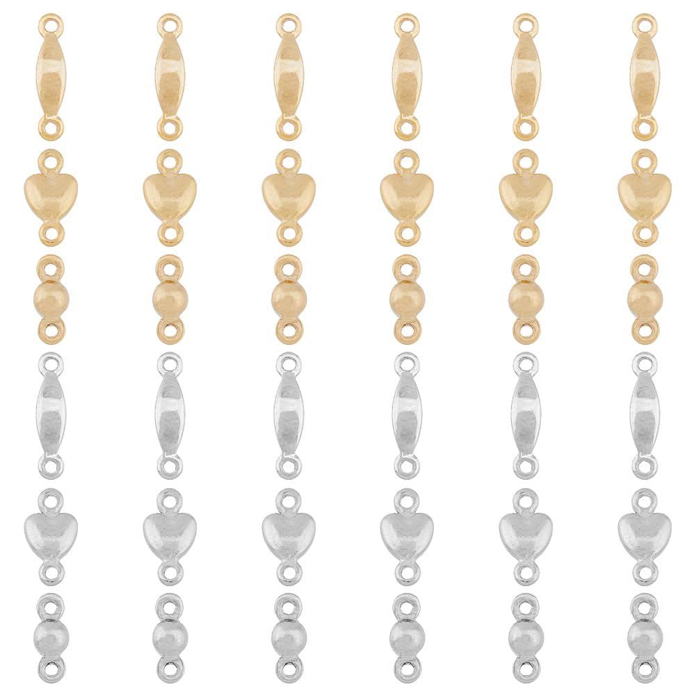 DICOSMETIC 60Pcs Small Connector Charms 2 Colors Heart Horse Eye Round Links Charms 24K Gold Plated Brass Connector Charm Metal Double Loop Connectors for DIY Jewelry Making, Hole: 1mm
