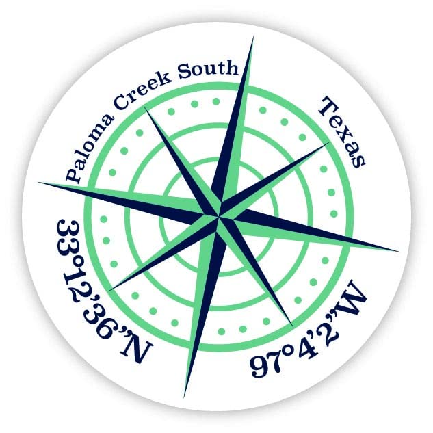 Paloma Creek South Texas 2-Inch Vinyl Decal Sticker Latitude Longitude Compass Design