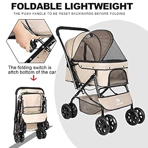 Timati Pet Stroller Dog Strollers for Medium Dogs and Cats with Reversible Handle, 360 Rotating Front Puppy Stroller for Small/Medium Dogs with Mesh Windows (Khaki) Timati Pet Stroller Dog Strollers for Medium Dogs and Cats with Reversible Handle, 360 Rotating Front Puppy Stroller for Small/Medium Dogs with Mesh Windows (Khaki)