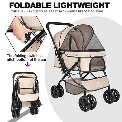 Timati Pet Stroller Dog Strollers for Medium Dogs and Cats with Reversible Handle, 360 Rotating Front Puppy Stroller for Small/Medium Dogs with Mesh Windows (Khaki) Timati Pet Stroller Dog Strollers for Medium Dogs and Cats with Reversible Handle, 360 Rotating Front Puppy Stroller for Small/Medium Dogs with Mesh Windows (Khaki)
