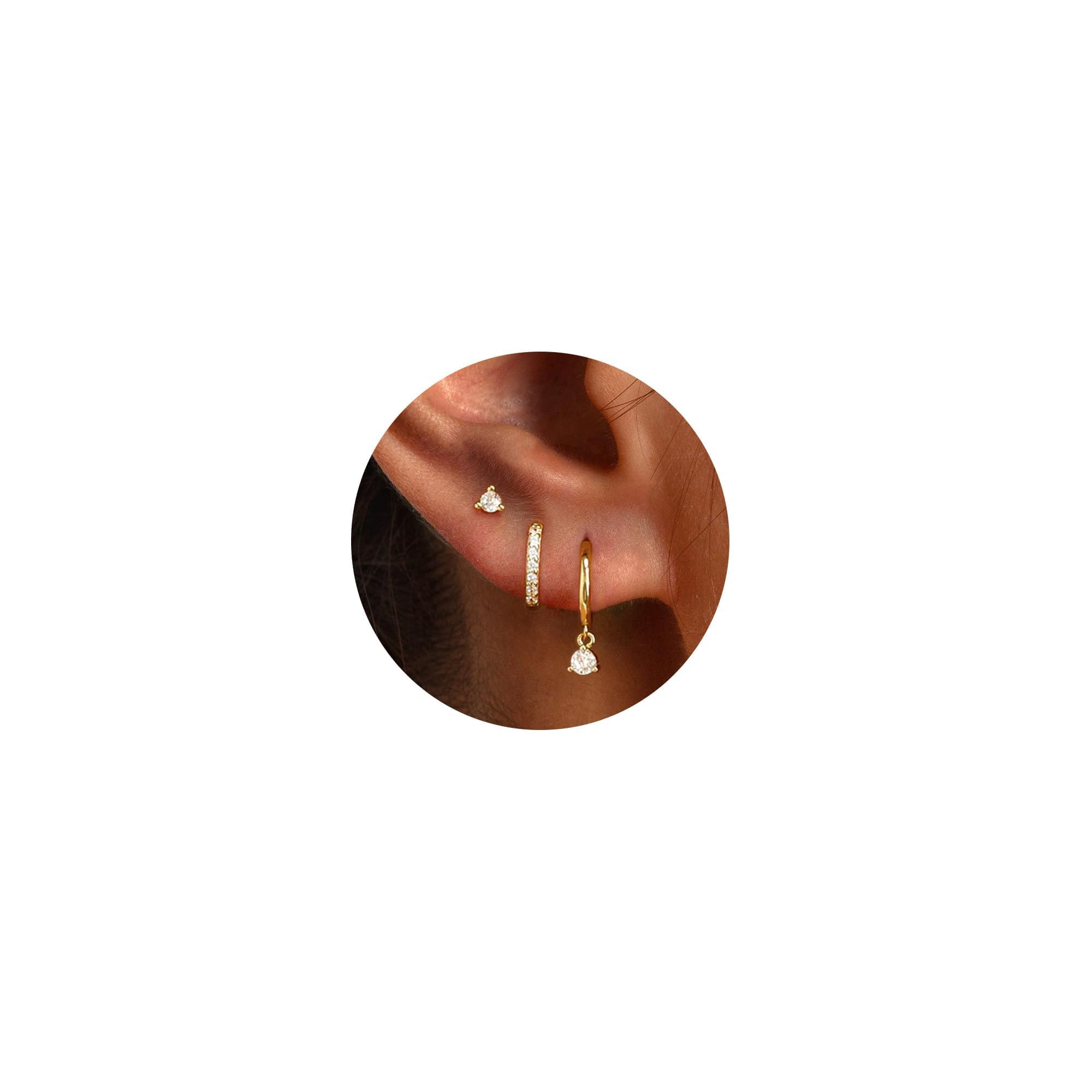 Freekiss3 Pairs Gold Hoop Earrings Set: Dainty Stud Earrings Trendy Small 14K Gold Plated Hypoallergenic Dangle Cartilage Huggie Hoop Earrings for Women Gold Jewelry for Women Gifts