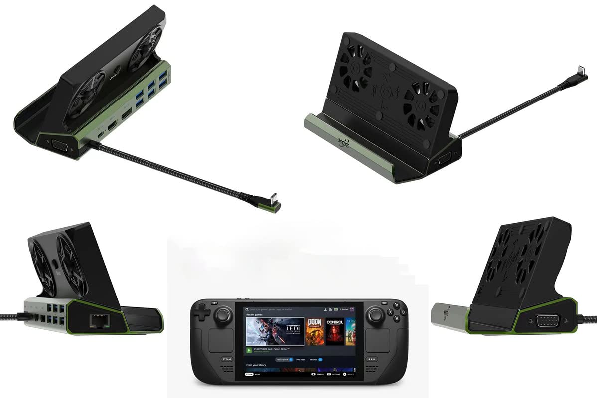 Estación de Acoplamiento multifunción Steam Deck Konsole Dockingstation 9 en 1 Dampfdeck Dockingstation, Steam Deck Base Dual Fan HDMI 2.0 (4K60Hz), Gigabit Ethernet, Puerto USB-C PD,