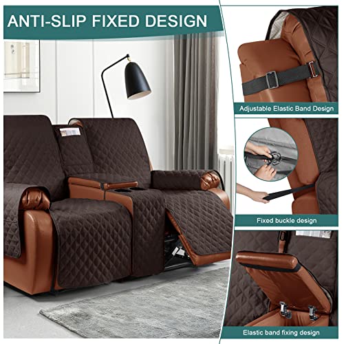 Ruaozz Waterproof Recliner Loveseat Cover With Console, Non-Slip Couch Cover Pet Cover For Double Recliner Split Sofa Cover With Elastic Straps For Kids, Dogs, Pets (Chocolate, 2 Seater) #TOP4