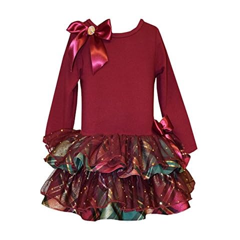 Bonnie Jean Baby Girls' Christmas Holiday Plaid Sparkling Ruffles Dress (6-9 Months, Burgundy) Cover
