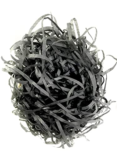 Image of Eco Sarras thin shredded paper crinkle paper grass strips gift tray decoration, gift hamper decorations, gift box fillers, wedding birthday & valentines day gift (200 Grams, Black)