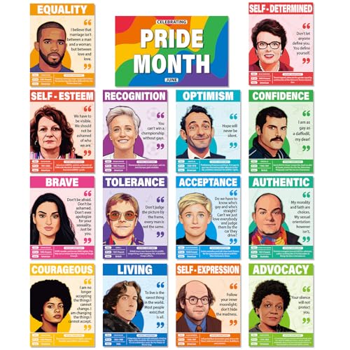12Pcs LGBT Pride Month Posters Pride Month Inspirational Classroom Decoration LGBTQ+ Motivational Bulletin Board Posters for School Classroom Library Office Decor Wall Hallway Door Display