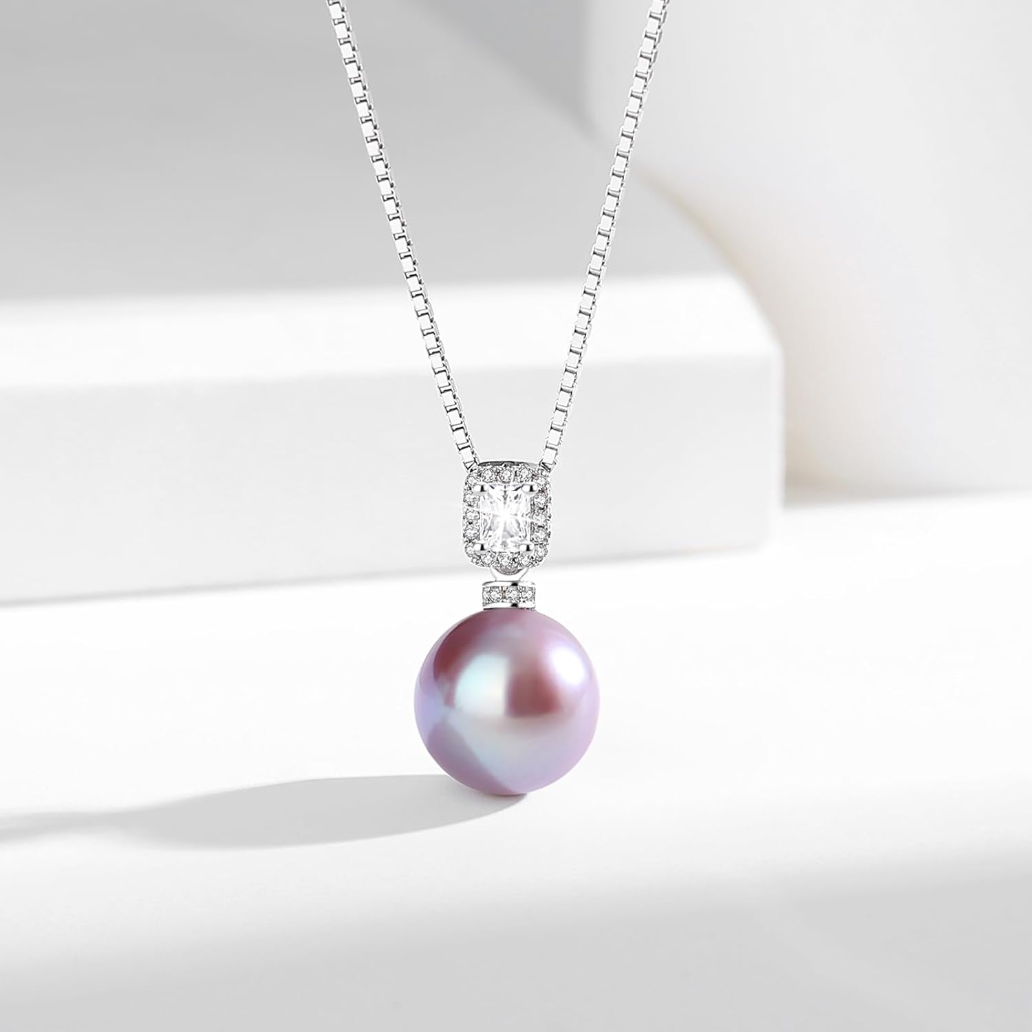 YAMI Pearl Necklace,11-12mm Round Tahitian/Akoya/Edison Cultured Pearl, 925 Sterling Silver Adjustable Chain (18-20IN), 5A Cubic Zirconia, Elegant Luxury Jewelry Gift for Women, Blue/Black/Purple - Image 5