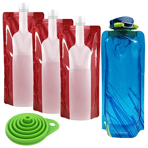 5 Pcs Foldable Wine Bag, AIFUDA Portable Drink Pouches Plastic Water Bottle Wine to Go Bag (750ml), Foldable Water Bag (700ml) for Wine Liquor Beverages, Travel