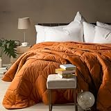 Caleffi - Edredón Smith 100% poliéster, Color Liso, para Cama de Matrimonio, Color Naranja