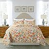 Soul & Lane Retro Summer Orange 3-Piece Bedding Quilt Set – King with 2 Shams | Floral Quilted Bedspread