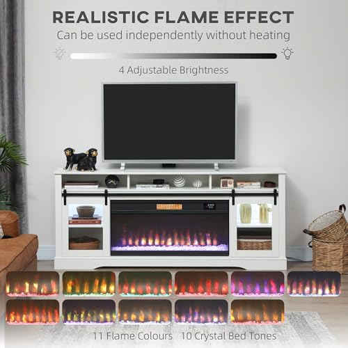 HOMCOM Fireplace TV Stand for TVs Up to 80 Inches, Modern Entertainment Center with 36" Glass Electric Fireplace & LED Lights, TV Console with Open Storage and Side Cabinets for Living Room, White - Image 4