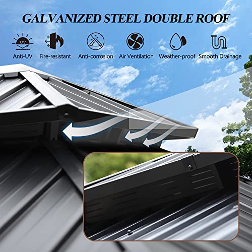 Gartoo 10'X10' Outdoor Double Roof Galvanized Hardtop Gazebo - Heavy-Duty Aluminum Frame Iron Top Gazebo With Breathable Netting & Curtains For Patio, Garden, Lawn, Deck, Backyard #TOP3