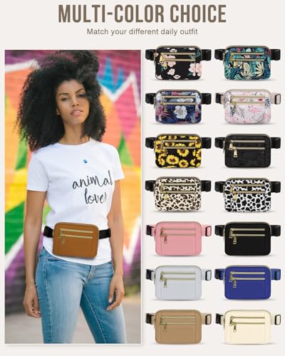 Image of Capolo Fanny Packs for Women 4 Zip Pocket Crossbody Belt Bag Waist Bags | Waterproof, Fashion Waist Pack, Crossbody Bags for Women, with Adjustable Strap, for Workout,Running,Traveling(Brown,M)