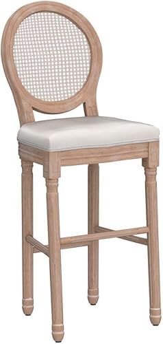 Miniatura 5 de KCC Taburetes de bar de altura de bar, taburetes de bar de madera de campo francés con asientos tapizados, sillas de bar de 29 pulgadas con marco de