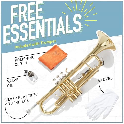 Image of Mendini By Cecilio Bb Standard Trumpet Set for Beginners - Golden