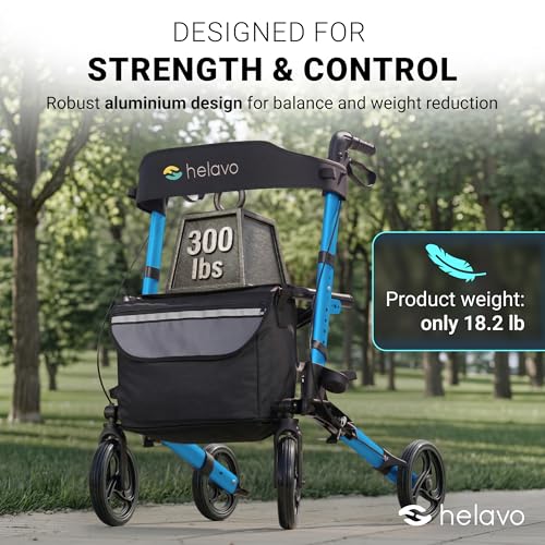 Image of Helavo Foldable Lightweight Rollator Walker with Seat, 360 Swivel Wheels