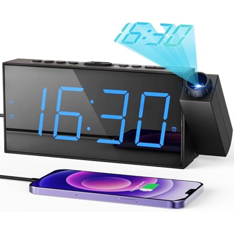 ROCAM Projection Alarm Clock with USB Charging Cover