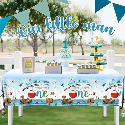 Image of Ofishally One Birthday Decorations, 3Pcs Gone Fishing 1st Birthday Party Supplies Tablecloth, Little Fisherman Gone Fishing Rectangle Table Cover for O Fish Ally Themed 1st Birth day Party Supplies