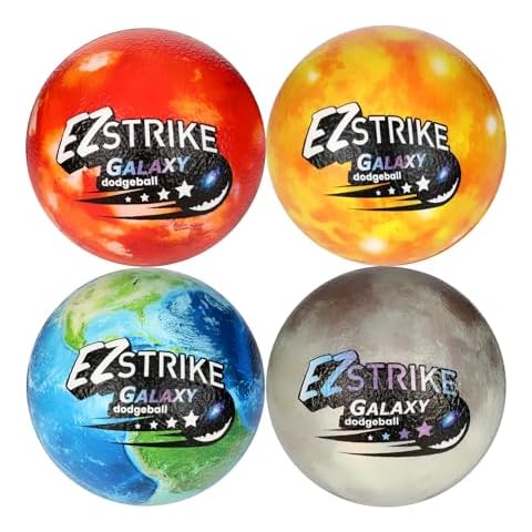 EZ STRIKE Dodgeball, Foam Playground Ball- Soft Skin, Various Patterns, Kids 6” Dodgeball Balls, Kick Ball, Hand Ball for Outdoor&Indoor with Mesh Storage Bag (Galaxy, 4) Cover