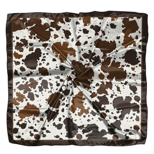 Deokke Scarf Silk Feeling Square Satin Headwear Hair Scarf Wrap 27.5 Inches Bandana Trendy Aesthetic Cute Decoration for Women Girls-Cowhide