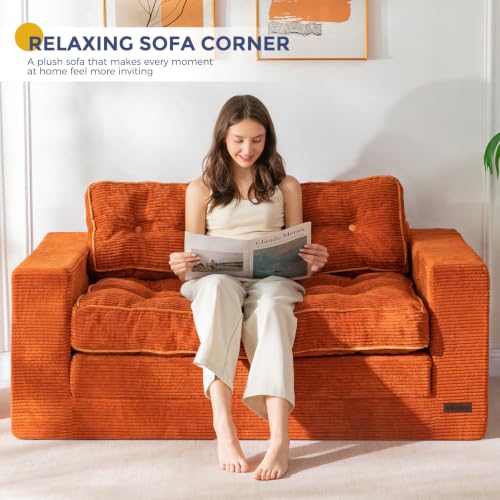 Image of MAXYOYO Convertible Sofa Bed, Pull Out Loveseat Sofa Couch, 2 in 1 Folding Couch Bed, Fold Out Floor Couch with Pillows for Living Room Bedroom Lounge