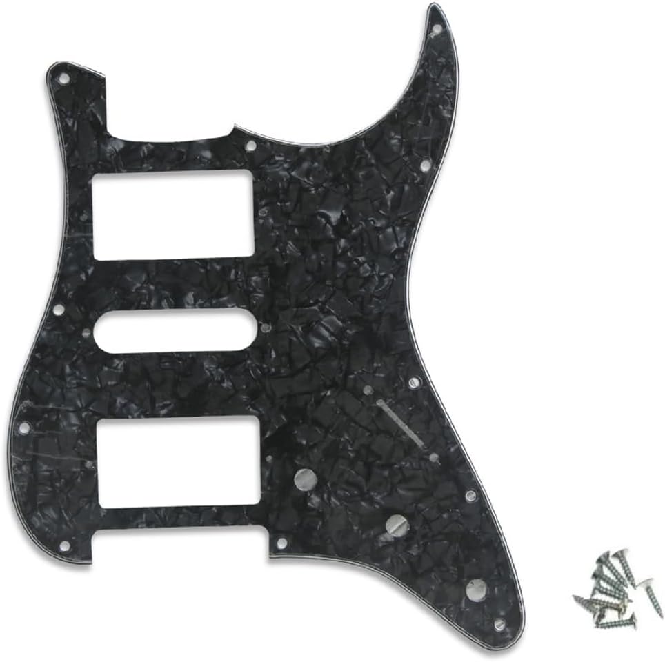 Strat HSH Pickguard Pick Guard Scratch Plate with Screws for American/Mexican Standard Strat Modern Style Guitar Replacement Black Pearl