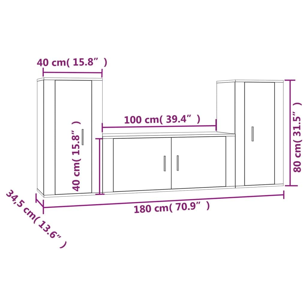 3-TLG. TV-Schrank-Set, Weiß, Holzwerkstoff, Wandmontage, Modernes Media-Center für Wohnzimmer, Viel Stauraum, 100x34,5x40 cm