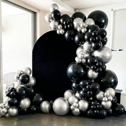Image of YMSZ Black and Silver Balloons, 12 Inch, 100 Pack