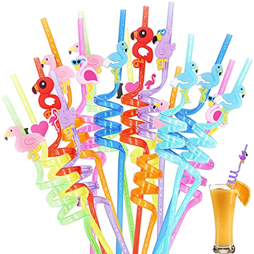 Flamingostroh, FANDE 20 Stück Flamingo-Trinkhalme, Cartoon Strohhalme, Flamingo-Plastik-Trinkhalme, Party Spiral Strohhalme, Wiederverwendbar Flamingo Party Kinder Flamingo Geburtstag Strohhalme Cover