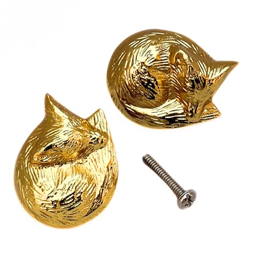 collectiblesBuy Shiny Brass Sleeping Fox Cabinet Knobs – Animal Drawer Pulls for Room, Cupboard, Closet, Dresser & Furniture Hardware | Wood Decor Knob Set (Pack of 2)