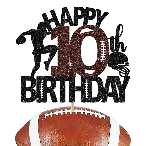 American Football Happy 10th Birthday Cake Topper, Glitter Touchdown Football Sports Theme 10 Years Old Birthday Party Decorations Supplies for Boy