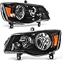 AUTOSAVER88 Headlight Assembly Compatible with 2011-2019 Dodge Grand Caravan / 08-16 Chrysler Town & Country Headlamp Replacement Black Housing Amber Reflector Left and Right