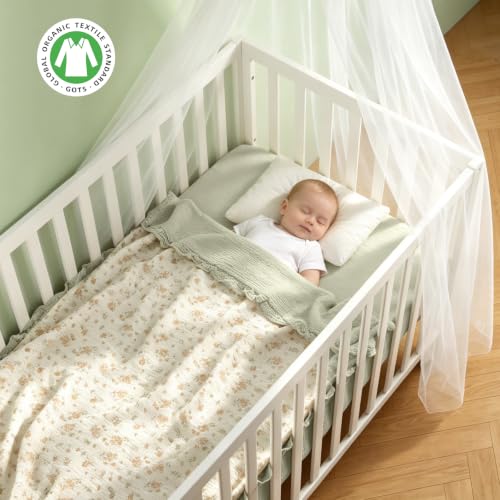 Image of Organic Baby Blanket Flounce Edge Large 50 inchx43 inch Floral, 100% Muslin Cotton Super Soft Breathable Toddler Quilt Crib Blankets Gender Neutral for Baby Boys and Girls Bassinet, Bed, Stroller & Snuggling