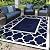GENIMO 5' x 8' Outdoor Rug Waterproof for Patio Decor, Foldable Reversible Plastic Straw Area Rugs Mat for Camper, Outside Carpet for Rv, Deck, Porch, Picnic, Beach, Balcony, Blue & White