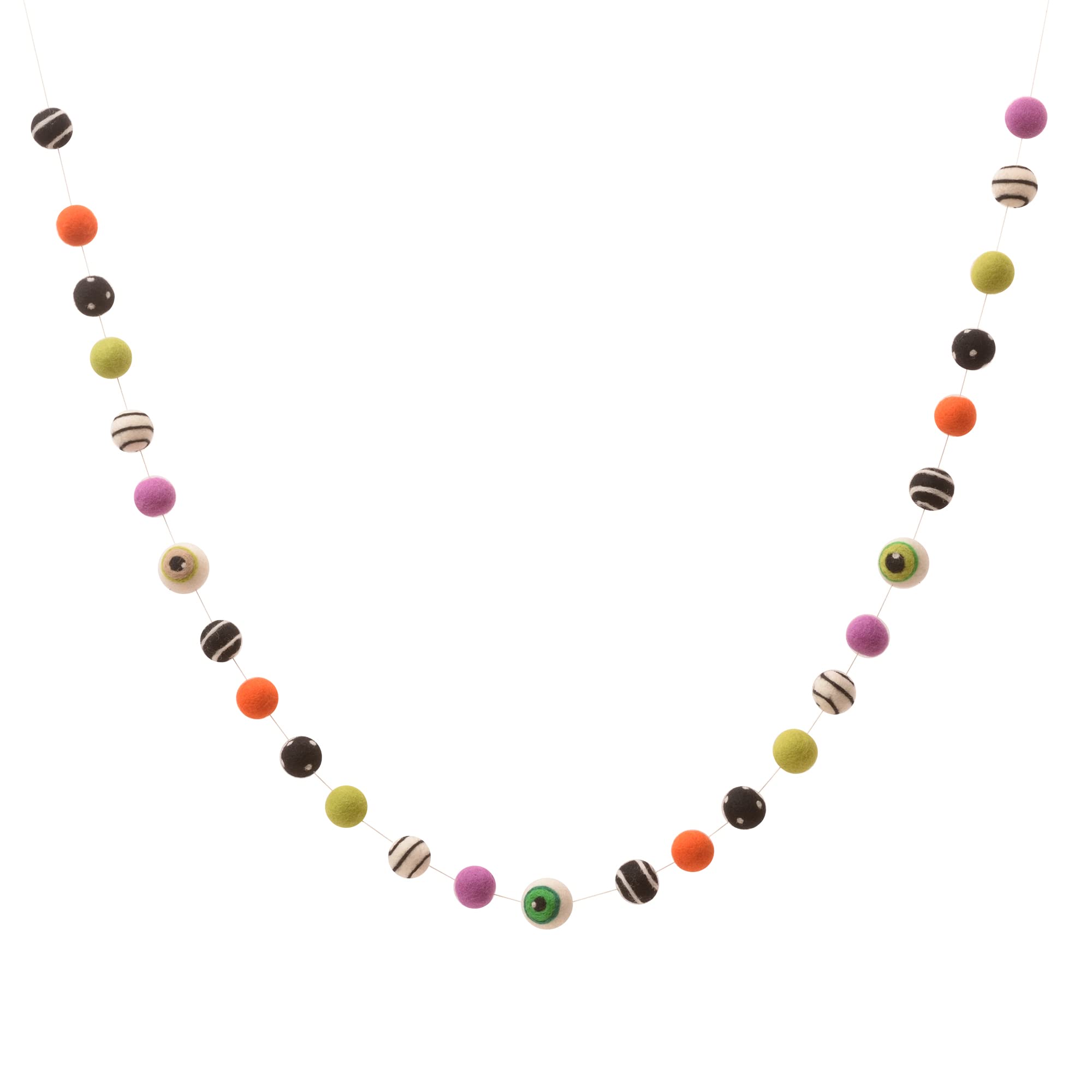 Glaciart One Felt Balls and Eyes Garland - Easy to Hang Halloween Party Banner Decoration - 100% New Zealand Wool, Hand-Felted in Nepal - 6' Long, 24 Pom Poms, 3 Eyes Ornaments