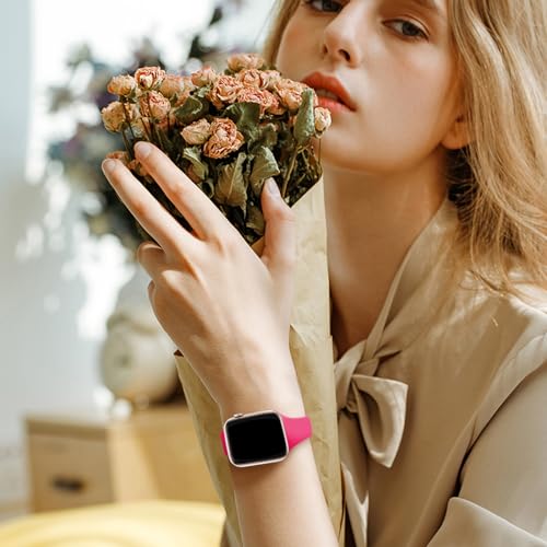 Image of Slim Band Compatible with Apple Watch Bands 38mm 40mm 41mm 42mm 44mm 45mm 46mm 49mm for Women Men,Soft Thin Narrow Silicone Sport Strap Wristbands for iWatch Series 11 10 9 8 7 6 5 4 3 2 1 SE Ultra Hot Pink