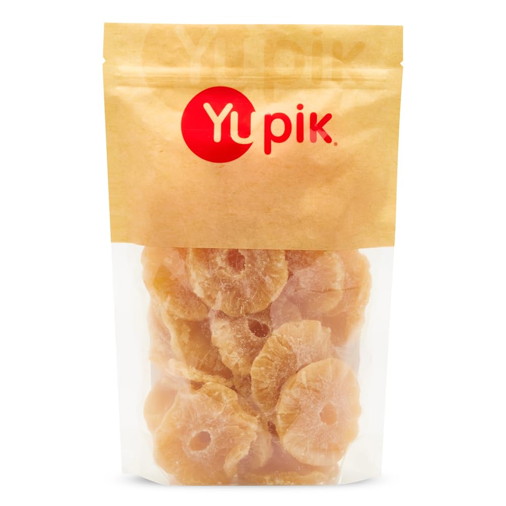 Yupik Pineapple Rings, Sulphite-Free, 2.2 lb (35.2 oz), Gluten-Free, Kosher, Sweetened Tropical Dried Fruits, Sliced Pineapple, Chewy, Source of Fiber, Fruity Snacks, Ideal for Baking & Topping