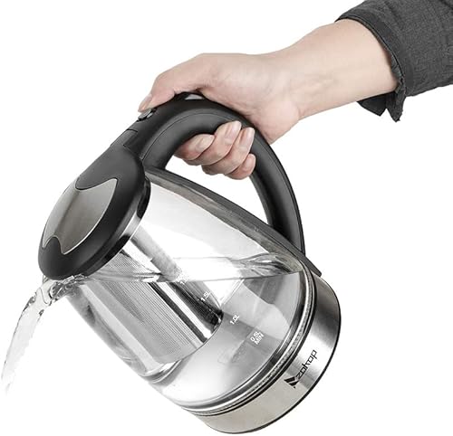 Miniatura 9 de Hervidor eléctrico con filtro, hervidor de té de 1.8L y caldera de agua caliente para café y té, calentador de agua y tetera, apagado automático,