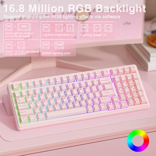 Image of AULA F99 Wireless Mechanical Keyboard-Silent Version,Tri-Mode(BT5.0 /2.4GHz /USB-C),Gasket Structure,Hot Swappable Mechanical Keyboard with Pre-lubed Linear Switches,RGB Backlit PC Gaming Keyboards,Pink