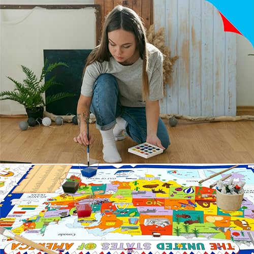 Image of American Coloring Poster, Large Coloring Activity Paper 75 inch x 31 inch Jumbo Size US Map-themed Paper DIY Painting Drawing Banner /Tablecloth for School, Wall Decor (75 inch x 31 inch)