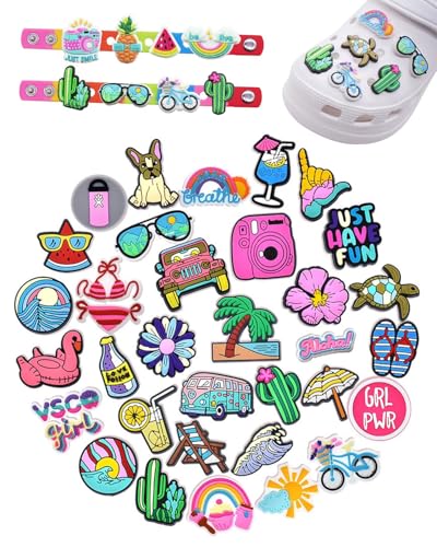 WINXMIN 35 Piezas Dijes de zapatos de playa frescos de verano para Crocs, pins para crocs, Adornos para Zapatos de sandalias de zueco, decoración de zapatos para Regalos de Niños Fiesta Cumpleaños